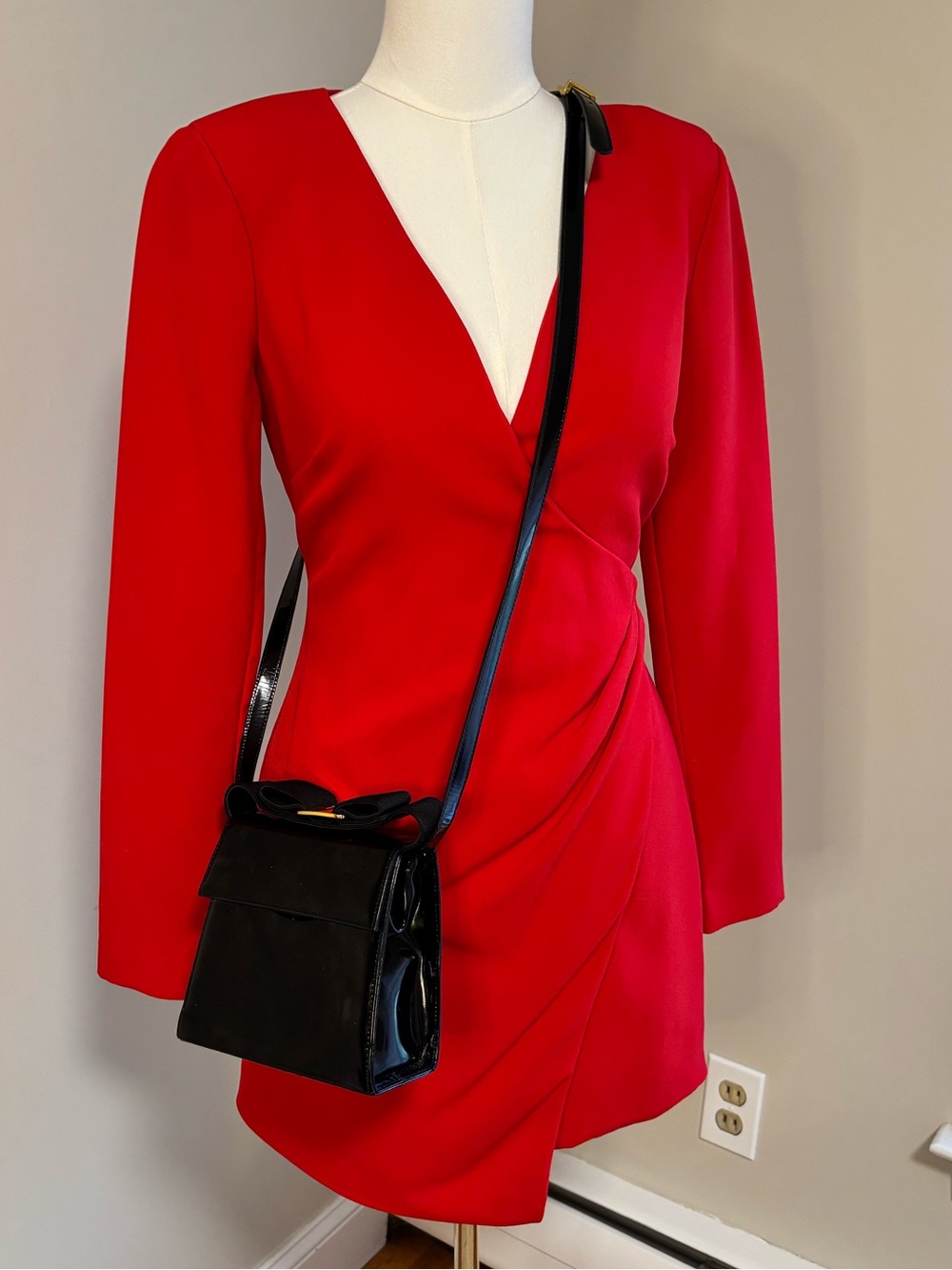 Likely Red Long Sleeve Ruched Mini Dress Size 2